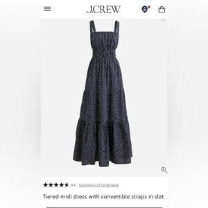 J. Crew Navy Dot Tiered Maxi dress with convertible straps Size Small